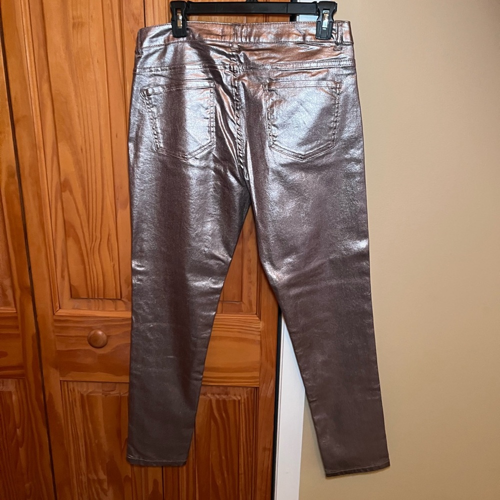 Anthropologie Intropia Metallic Silver Skinny Jeans NWT Sz 10